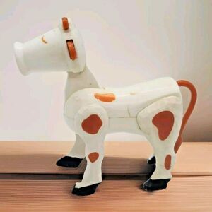 Vintage Fisher Price Little People Family Farm #915 White Cow w/ Brown Spots